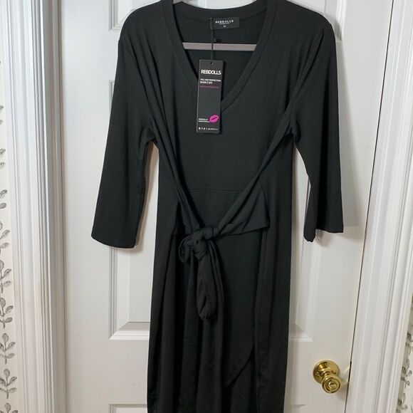 Rebdolls Size 1X black wrap like dress with tie at waist (use in front or back) - Picture 1 of 12